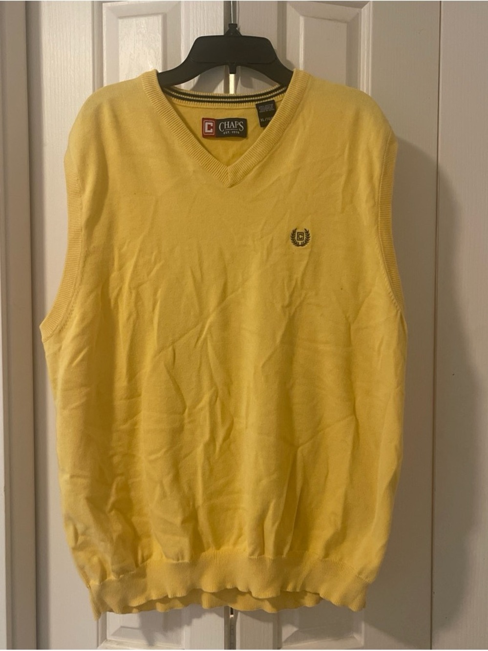 Chaps Men’s Yellow V-Neck Sweater Vest - Crest Logo